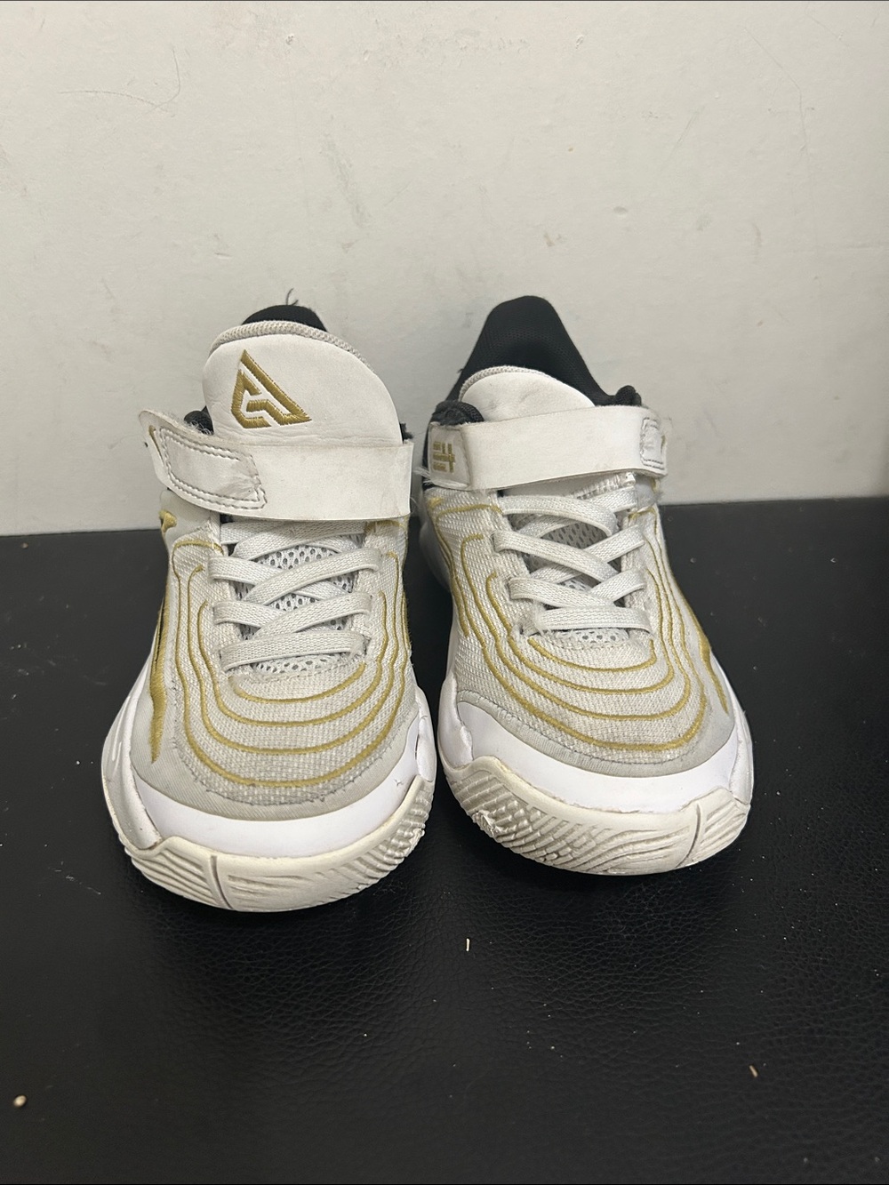 Nike Kids White and Gold Velcro Athletic Sneakers